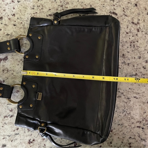 Vintage Kenneth Cole Reaction Black Leather Bag Brass Hardware Purse Tote Retro - Picture 14 of 14
